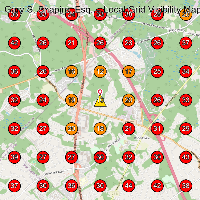 Gary S. Shapiro, Esq. GeoGrid visibility map for Personal Injury Attorney in East Brunswick